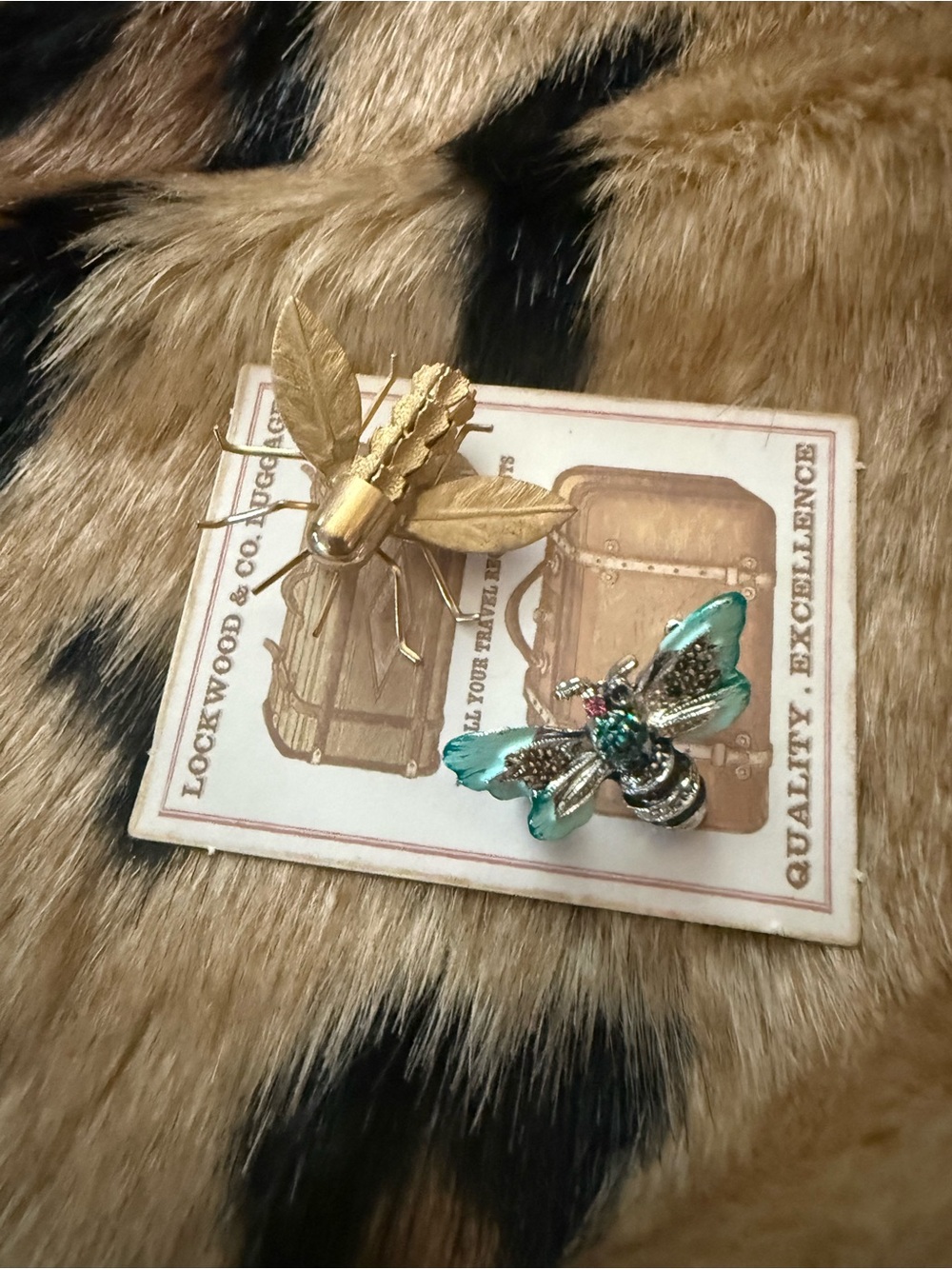 Gold and Teal Bee Brooch Set - Elegant Women's Jewelry